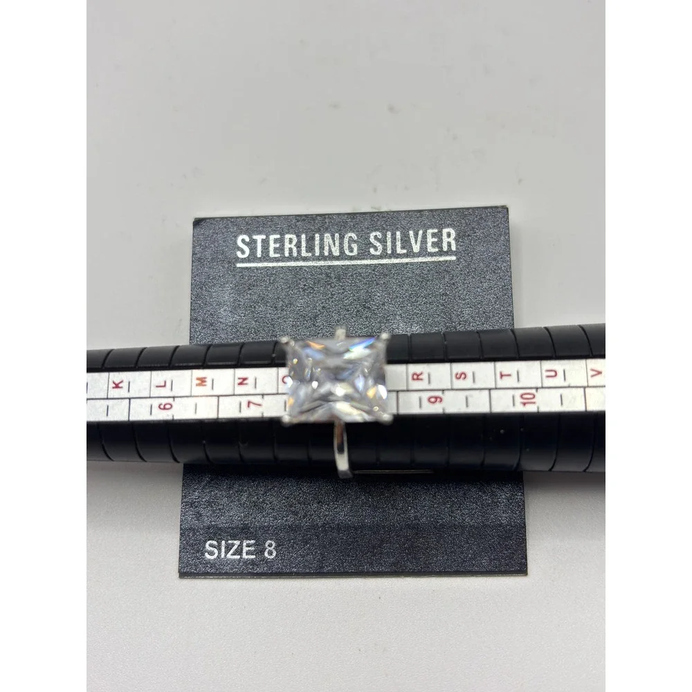 Sterling Silver Solitaire Ring Womens Size 8 Silver Princess Cut Cubic Zirconia
